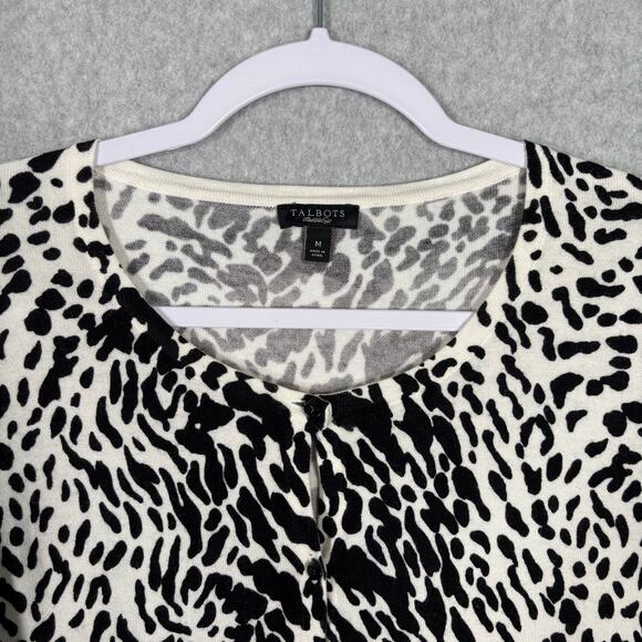 Talbots Cardigan Sweater Womens Medium Black White Animal Thin Button Career‎ - Picture 6 of 12